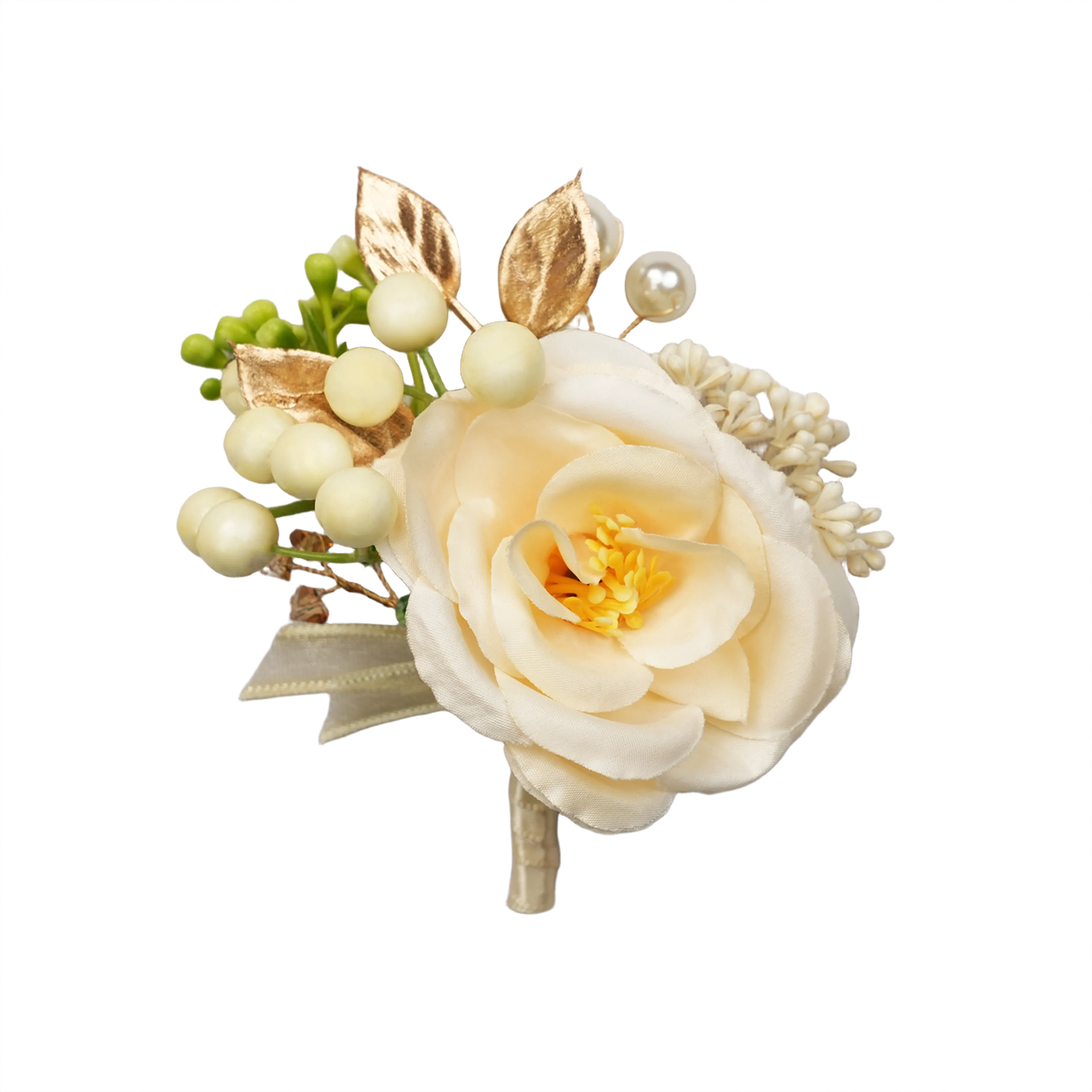 Uflower Champagne Series Bride Bouquet Wrist Corsage Groom Boutonniere Wedding Event Supplies